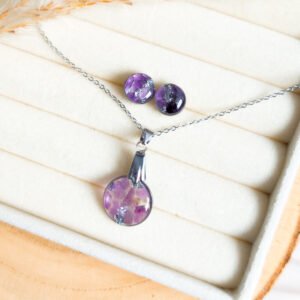 Amethyst Jewellery Set – Silver Stainless Steel