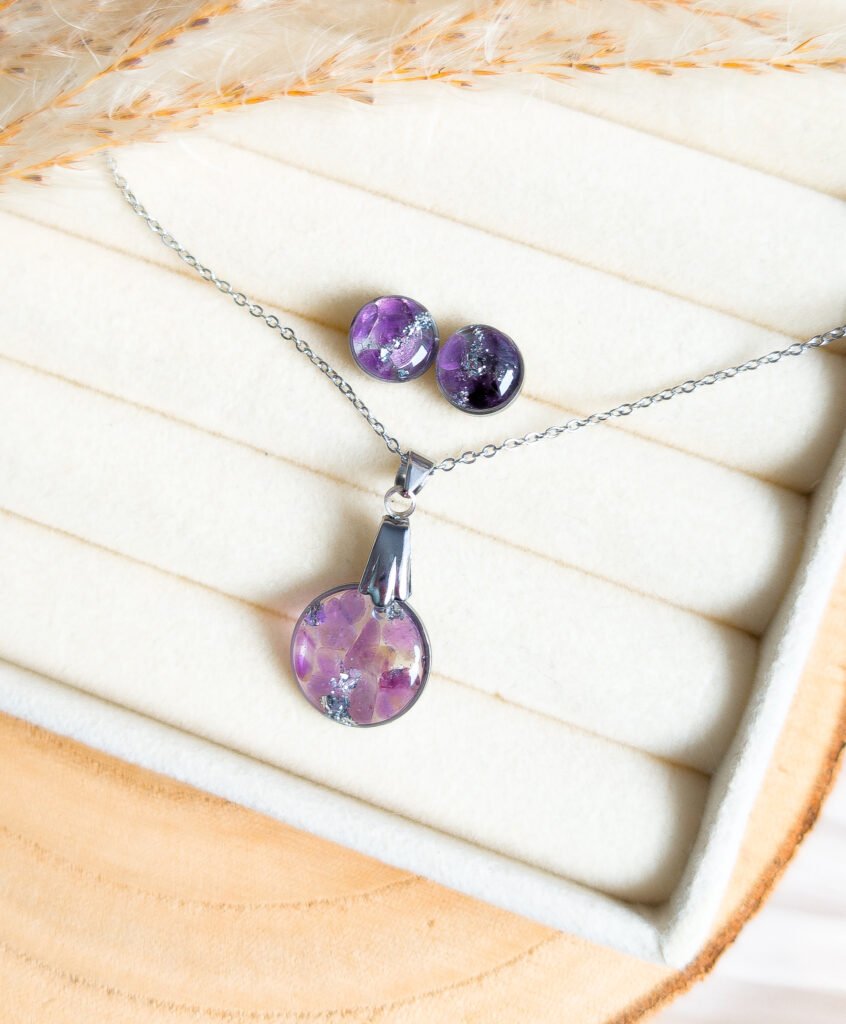 Amethyst Jewellery Set – Silver Stainless Steel