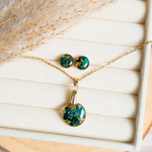 Malachite Jewellery Set – Gold Stainless Steel