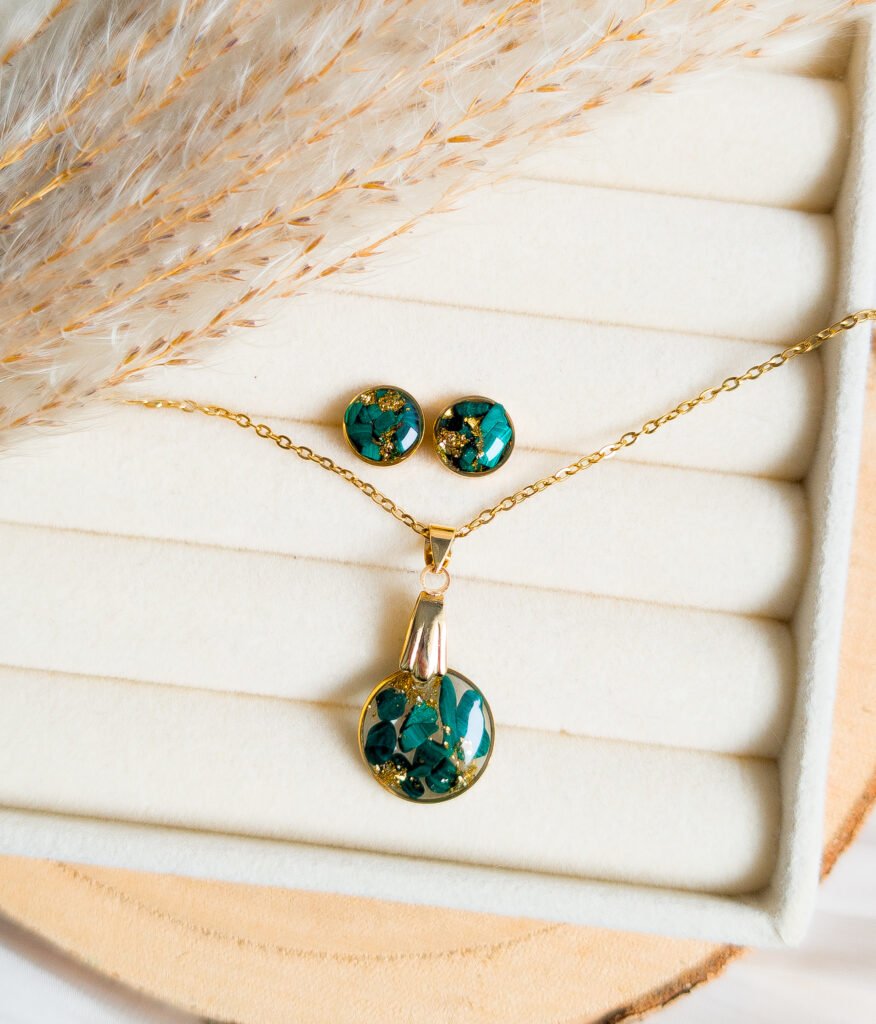 Malachite Jewellery Set – Gold Stainless Steel